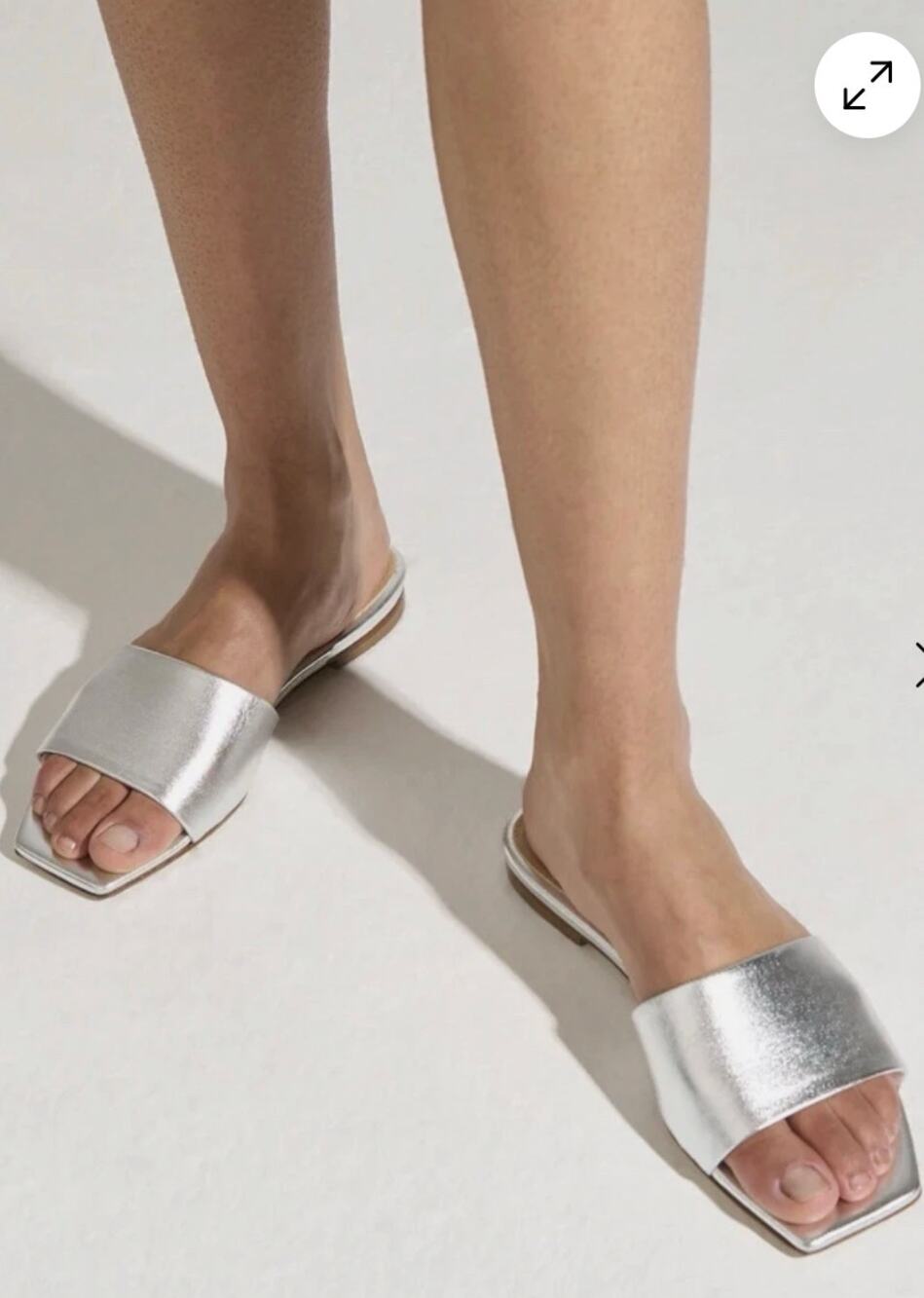 Aeyde Sandals 10.5 Anna Square Toe Metallic Silver Leather Flats Italy Luxury